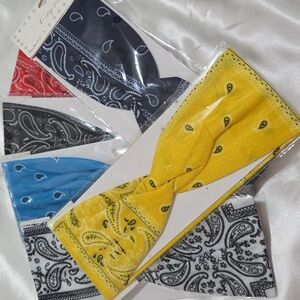 5 PCS Assorted Bandanna Print Headband Women's Yoga Hair Wrap Paisley Twisted